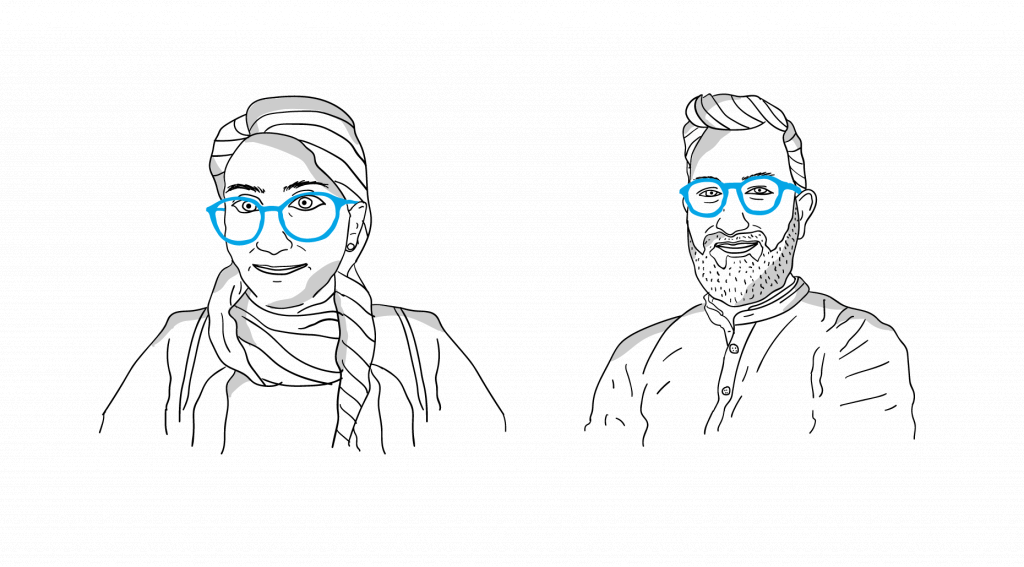 character illustrations of woman and man